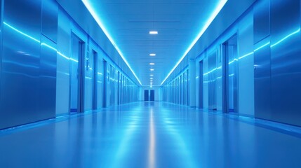 Ethereal Blue Corridor: A Sterile and Futuristic Hospital Hallway