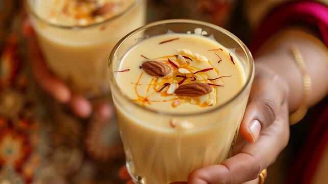 Traditional Indian Kesar Badam Milk on holi festival 
