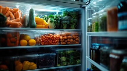 Obraz premium Organized Refrigerator Filled with Fresh Produce and Healthy Food