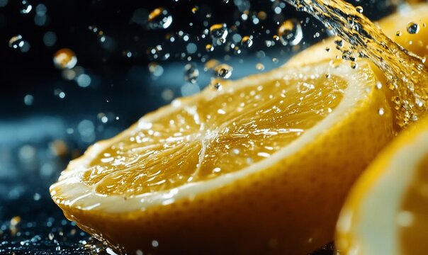 Fresh lemon slices with water splashes