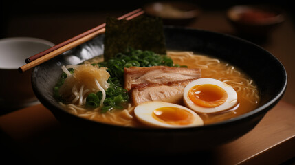 Savoring delicious ramen noodles japanese restaurant food photography cozy atmosphere close-up culinary delight