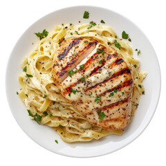 Grilled Chicken Breast with Pasta on transparent Background.