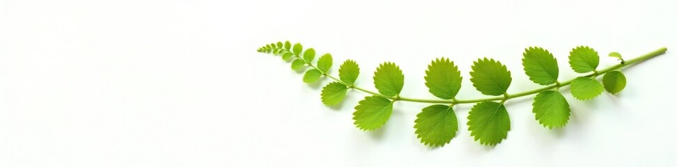 Delicate leaves and stems of a fern in isolation on a plain white background, stem, fern