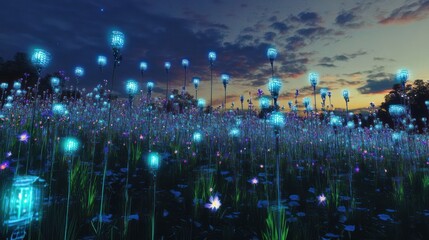 Obraz premium A vast, otherworldly field of floating holographic symbols