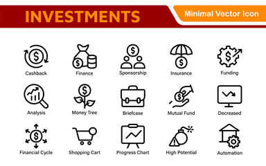 Modern Investments Icon Collection. Financial Vector Graphics for Digital Assets and Wealth