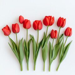 Obraz premium Beautiful composition of spring flowers and leaves on white background with copy space