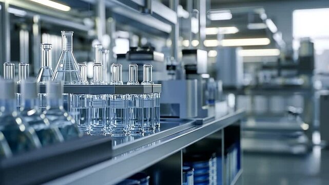 State-of-the-art research lab with transparent labware and gleaming equipment