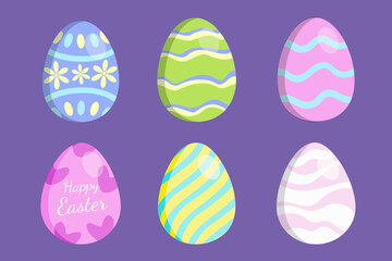 Cute Easter egg vector with Happy Easter Day text. Decorated colorful eggs with floral, heart and wave patterns.
