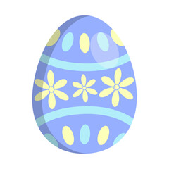 Cute Easter blue egg vector. Decorated egg with floral and geometric patterns.