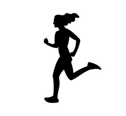 Running men and women, vector set of isolated silhouettes