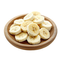 Sliced Banana on Rustic Wooden Plate on transparent Background.