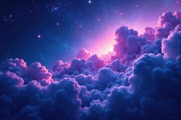 Cosmic clouds and nebulas in shades of blue and purple with sparkling stars, cloudy, sparkling