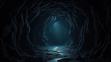 Dark and ominous cave entrance with a mysterious glow, underground world, ancient passageway