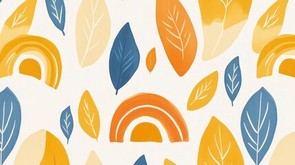 Fototapeta premium Stylish Leaf and Rainbow Pattern Digital Art on Off White Background