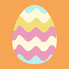 Colorful Easter egg with pastel wavy stripes in pink, yellow, blue, and cream. A simple yet festive design, ideal for Easter decorations, greeting cards, and digital artwork.