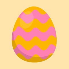 Pink and orange waves pattern Easter egg with a glossy effect on a pastel yellow background. Ideal for festive decorations, greeting cards, and digital artwork.