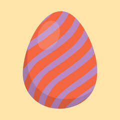 Red and purple striped Easter egg with a glossy effect on a pastel yellow background. Ideal for festive decorations, greeting cards, and digital artwork.