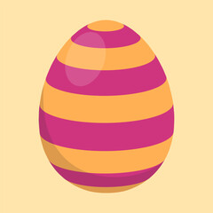 Orange and magenta striped Easter egg with a glossy effect on a pastel yellow background. Perfect for festive decor, cards, and digital design