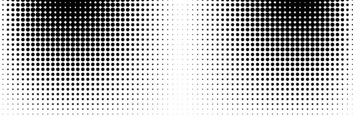 Set of halftone dots gradient pattern texture isolated on white background. Straight dotted spots using halftone circle dot raster texture. Vector blot half tone collection.