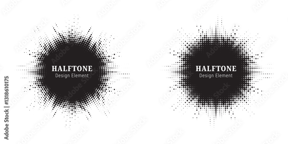Leinwandbilder Halftone circle frame background set. Round border Icon using halftone random circle. Grunge circular stain. Vector illustration.