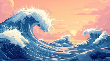 Huge Tsunami. Stormy sea waves in the ocean 