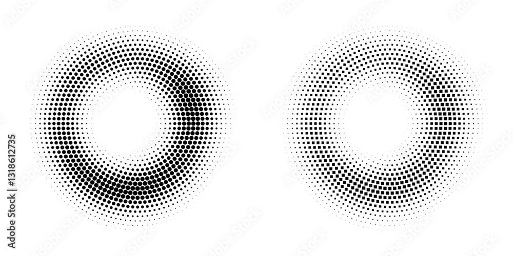 Leinwandbilder Halftone circle frame background set. Round border Icon using halftone random circle. Grunge circular stain. Vector illustration.