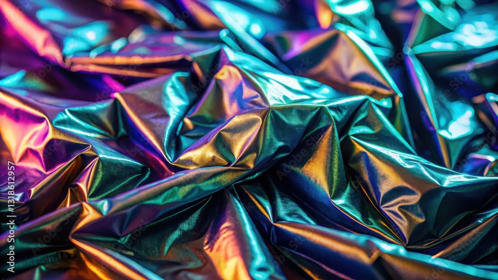 Poster iridescent fabric texture with shimmering hues and reflective surface