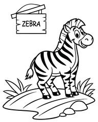 Cute Smiling Zebra on Grass – Kids Zoo Coloring Page Vector for Coloring  book Smiling Zebra Coloring Page

Zoo Zebra Outline Vector

Zebra Cartoon for Kids Coloring










