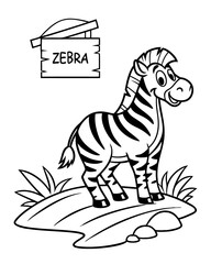 Cute Smiling Zebra on Grass – Kids Zoo Coloring Page Vector for Coloring  book Smiling Zebra Coloring Page

Zoo Zebra Outline Vector

Zebra Cartoon for Kids Coloring










