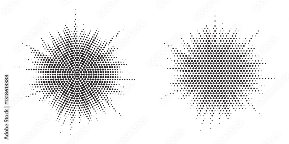 Leinwandbilder Halftone circle frame background set. Round border Icon using halftone random circle. Grunge circular stain. Vector illustration.