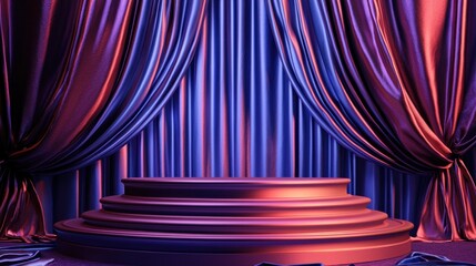 Elegant platform with flowing, textured curtains. Stage is set for something special