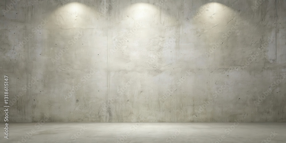 Poster A stark concrete wall with three spotlights highlighting its textured surface, offering a blank canvas for creativity and imagination.