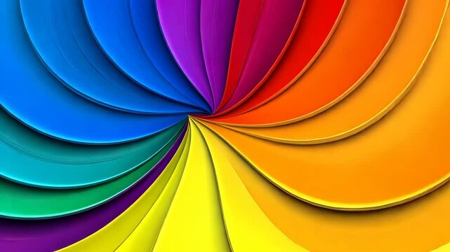 Painting of a rainbow with many different colors. The painting is very colorful and vibrant, and it gives off a feeling of happiness and joy. The colors are arranged in a spiral