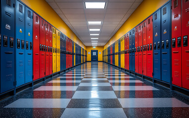 Fototapeta premium School Hallway with Lockers Editorial Photograph 