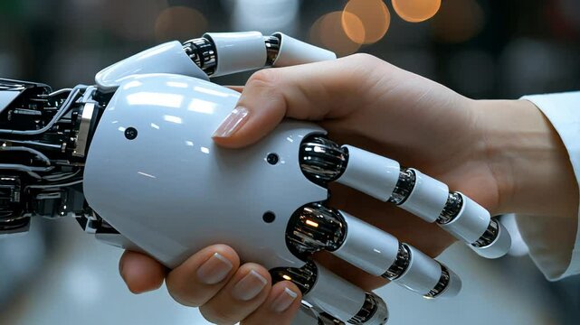 Humanrobot handshake demonstrates ai and technology collaboration in modern workplace