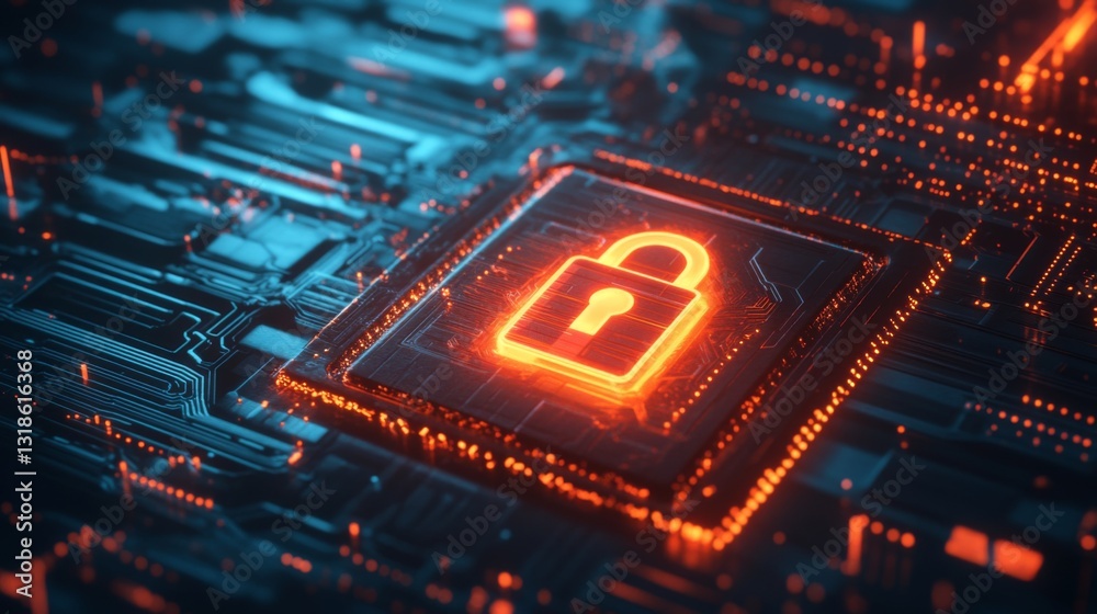 Aufkleber a glowing digital padlock icon on a futuristic screen, symbolizing secure electronic data protection