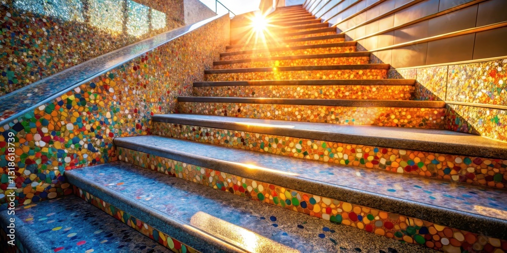 Aufkleber stone steps glimmering in the sunlight, creating a pathway of colorful mosaic tiles
