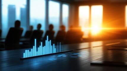 Business meeting room featuring visual charts on insurance trends with professionals engaged in strategic discussion