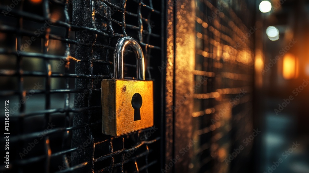 Poster a network firewall blocking an unauthorized access attempt, with a locked padlock icon in the foregr