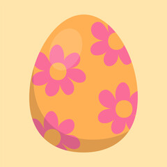 Orange and pink flowers pattern Easter egg with a glossy effect on a pastel yellow background. Perfect for festive decor, cards, and digital design