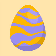 Orange and purple waves pattern Easter egg with a glossy effect on a pastel yellow background. Perfect for festive decor, cards, and digital design
