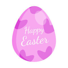 Pink Easter egg with heart patterns and Happy Easter text in elegant script. Perfect for greeting cards, decorations, and digital designs.