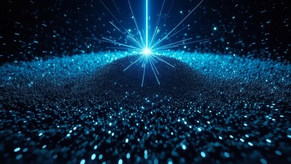 Abstract glowing particles with laser light burst creating energy and shining across dark space. Perfect for technology, futuristic and scientific concept designs.