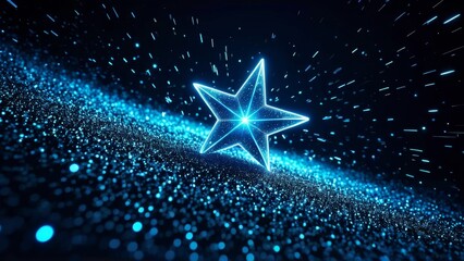 Shining blue star with surrounding glowing particles, representing cosmic energy and futuristic light. Great for space, technology, and energy concepts.