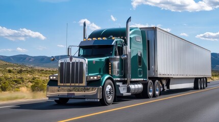 Large truck drives along a narrowing of the highway