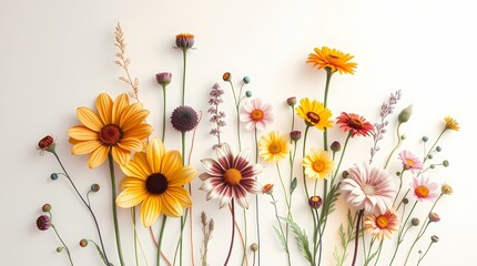 Fototapeta premium Floral Fantasy: An array of vibrant, diverse flowers, a symphony of colors creating a visually rich arrangement.