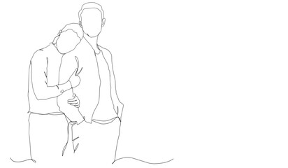 Couple Creative Contemporary Abstract Line Drawing. Beauty Fashion Peoples. Vector Minimalist Design for Wall Art, Print, Card, Poster