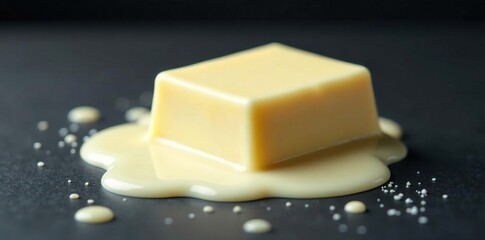 Creamy white chocolate melts on a dark surface, dark, melted