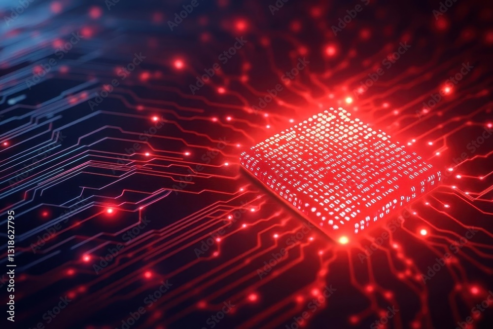 Aufkleber Abstract digital background with glowing binary code and computer chips