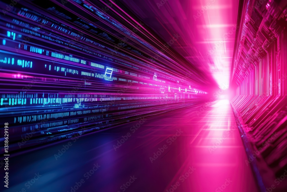 Poster surreal floating data streams in a colorful cyberpunk world of encrypted information